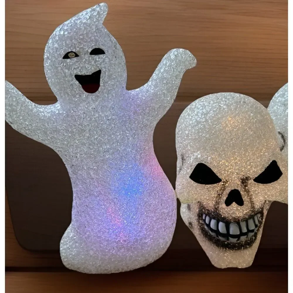 Vtg 90s Halloween Melted Plastic Ghost Skulls Light Up Popcorn Decorations (3)